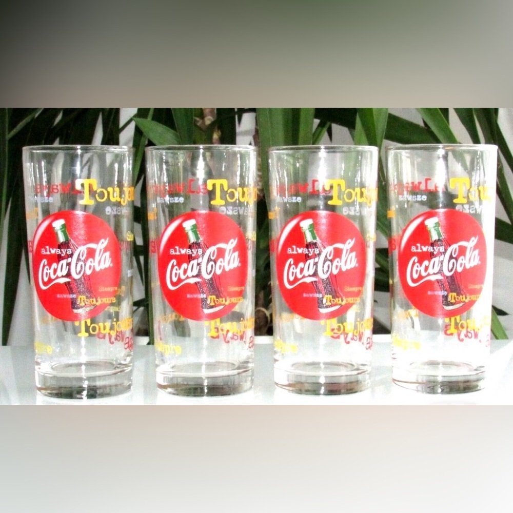 4 NEW ALWAYS COCA-COLA COKE BARWARE / BAR DISPLAY DRINK GLASSES COLLECTION